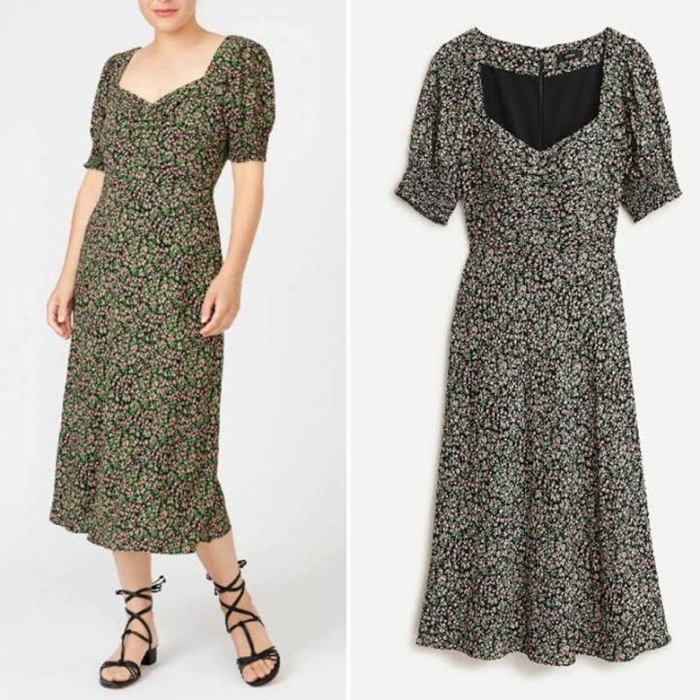 J Crew floral dress with smocked sleeve